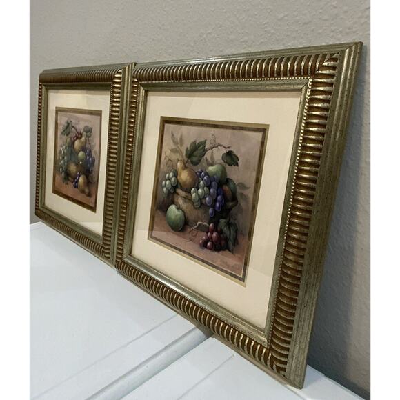 Vtg Gold Frame Matted Kathy Seek Design Still Life Fruit Wall Art Print Lot Of 2 - Picture 3 of 12
